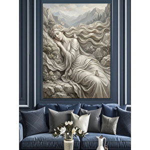Bulutlar Üzerinde Uyuyan Kadın Figürü Dekoratif Kanvas - Mdf Ahşap Tablo 100x140 cm