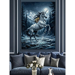 Gece Vakti Kanatlı Boynuzlu At Dekoratif Kanvas - Mdf Ahşap Tablo 50x70 cm