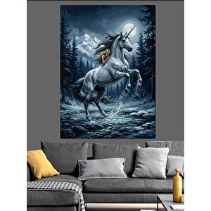 Gece Vakti Kanatlı Boynuzlu At Dekoratif Kanvas - Mdf Ahşap Tablo 50x70 cm