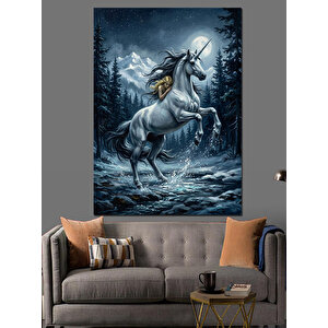 Gece Vakti Kanatlı Boynuzlu At Dekoratif Kanvas - Mdf Ahşap Tablo 50x70 cm