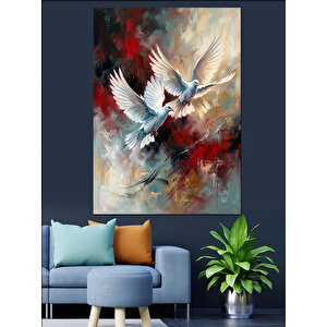 Gökyüzünde Uçan İki Beyaz Güvercin Dekoratif Kanvas - Mdf Ahşap Tablo 50x70 cm