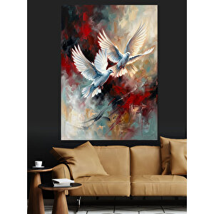 Gökyüzünde Uçan İki Beyaz Güvercin Dekoratif Kanvas - Mdf Ahşap Tablo 50x70 cm