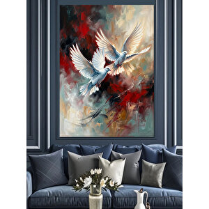 Gökyüzünde Uçan İki Beyaz Güvercin Dekoratif Kanvas - Mdf Ahşap Tablo 50x70 cm
