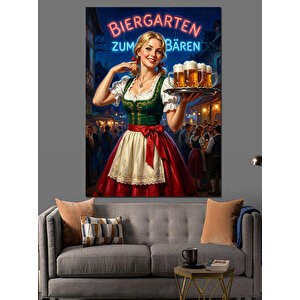Bira Taşıyan Geleneksel Elbiseli Kadın Dekoratif Kanvas - Mdf Ahşap Tablo 50x70 cm