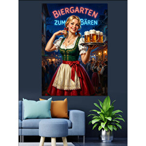 Bira Taşıyan Geleneksel Elbiseli Kadın Dekoratif Kanvas - Mdf Ahşap Tablo 50x70 cm