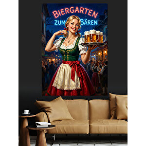 Bira Taşıyan Geleneksel Elbiseli Kadın Dekoratif Kanvas - Mdf Ahşap Tablo 50x70 cm