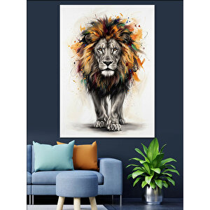 Renkli Yeleli Heybetli Aslan Portresi Dekoratif Kanvas - Mdf Ahşap Tablo 50x70 cm