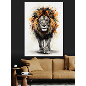 Renkli Yeleli Heybetli Aslan Portresi Dekoratif Kanvas - Mdf Ahşap Tablo 50x70 cm