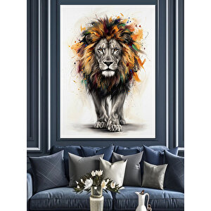 Renkli Yeleli Heybetli Aslan Portresi Dekoratif Kanvas - Mdf Ahşap Tablo 100x140 cm