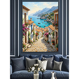Denize Bakan Çiçekli İtalyan Sokağı Dekoratif Kanvas - Mdf Ahşap Tablo 70x100 cm
