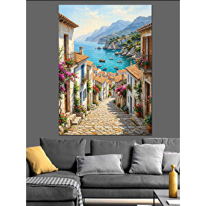 Denize Bakan Çiçekli İtalyan Sokağı Dekoratif Kanvas - Mdf Ahşap Tablo 70x100 cm