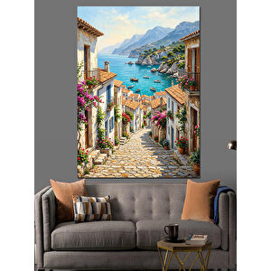 Denize Bakan Çiçekli İtalyan Sokağı Dekoratif Kanvas - Mdf Ahşap Tablo 70x100 cm