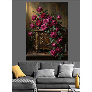 Mücevher Kutusu Ve Pembe Güller Dekoratif Kanvas - Mdf Ahşap Tablo 100x140 cm