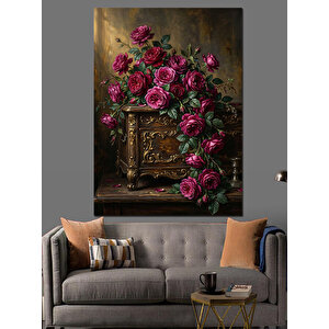 Mücevher Kutusu Ve Pembe Güller Dekoratif Kanvas - Mdf Ahşap Tablo 100x140 cm
