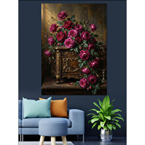 Mücevher Kutusu Ve Pembe Güller Dekoratif Kanvas - Mdf Ahşap Tablo 100x140 cm
