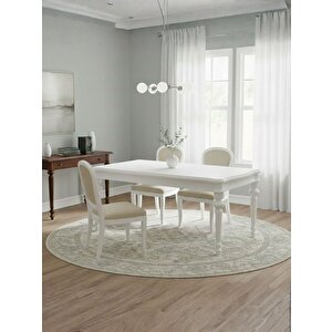 Ariston Antik Ahşap Açılır Mutfak Masası 140cm Beyaz