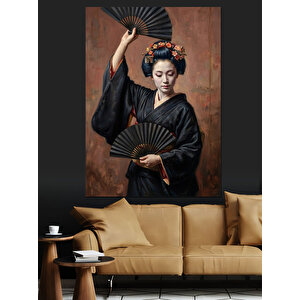 Yelpazeli Ve Kimonolu Japon Kadını Dekoratif Kanvas - Mdf Ahşap Tablo 50x70 cm