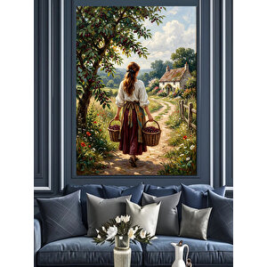 Bahçede Sepet Taşıyan Köylü Kadın Dekoratif Kanvas - Mdf Ahşap Tablo 100x140 cm