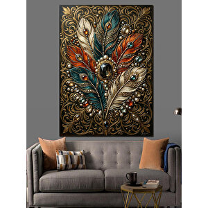 Desenli Ve Mistik Kuş Tüyleri Dekoratif Kanvas - Mdf Ahşap Tablo 50x70 cm