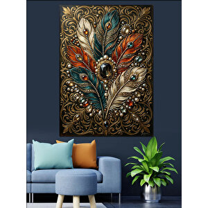 Desenli Ve Mistik Kuş Tüyleri Dekoratif Kanvas - Mdf Ahşap Tablo 50x70 cm