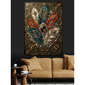 Desenli Ve Mistik Kuş Tüyleri Dekoratif Kanvas - Mdf Ahşap Tablo 50x70 cm