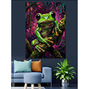 Dallarda Duran Renkli Kurbağa Figürü Dekoratif Kanvas - Mdf Ahşap Tablo 100x140 cm