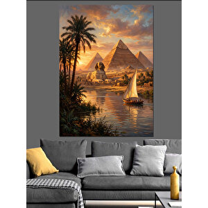 Gün Batımında Piramitler Ve Nehir Dekoratif Kanvas - Mdf Ahşap Tablo 100x140 cm