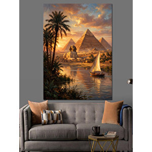 Gün Batımında Piramitler Ve Nehir Dekoratif Kanvas - Mdf Ahşap Tablo 100x140 cm