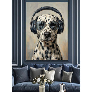Kulaklıklı Ve Gözlüklü Dalmaçyalı Köpek Dekoratif Kanvas - Mdf Ahşap Tablo 70x100 cm