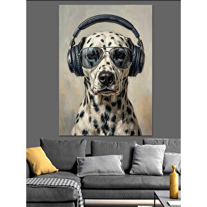 Kulaklıklı Ve Gözlüklü Dalmaçyalı Köpek Dekoratif Kanvas - Mdf Ahşap Tablo 70x100 cm