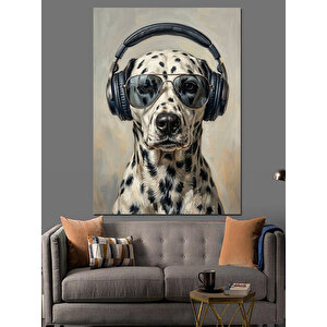 Kulaklıklı Ve Gözlüklü Dalmaçyalı Köpek Dekoratif Kanvas - Mdf Ahşap Tablo 70x100 cm