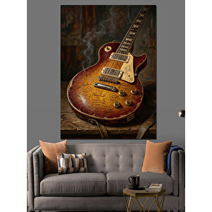 Eski Masa Üzerinde Klasik Gitar Dekoratif Kanvas - Mdf Ahşap Tablo 70x100 cm