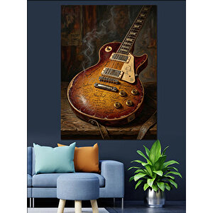 Eski Masa Üzerinde Klasik Gitar Dekoratif Kanvas - Mdf Ahşap Tablo 70x100 cm