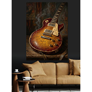 Eski Masa Üzerinde Klasik Gitar Dekoratif Kanvas - Mdf Ahşap Tablo 70x100 cm