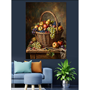 Mutfak İçin Meyve Dolu Sepet Dekoratif Kanvas - Mdf Ahşap Tablo 100x140 cm