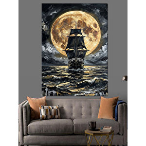 Dolunay Önünde Klasik Yelkenli Gemi Dekoratif Kanvas - Mdf Ahşap Tablo 50x70 cm