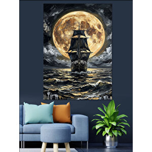 Dolunay Önünde Klasik Yelkenli Gemi Dekoratif Kanvas - Mdf Ahşap Tablo 50x70 cm