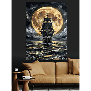 Dolunay Önünde Klasik Yelkenli Gemi Dekoratif Kanvas - Mdf Ahşap Tablo 50x70 cm