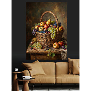 Mutfak İçin Meyve Dolu Sepet Dekoratif Kanvas - Mdf Ahşap Tablo 50x70 cm