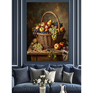 Mutfak İçin Meyve Dolu Sepet Dekoratif Kanvas - Mdf Ahşap Tablo 50x70 cm