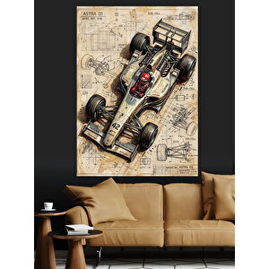 Formula 1 Yarış Arabası Teknik Planı Dekoratif Kanvas - Mdf Ahşap Tablo 50x70 cm