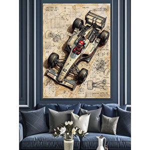 Formula 1 Yarış Arabası Teknik Planı Dekoratif Kanvas - Mdf Ahşap Tablo 50x70 cm