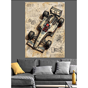 Formula 1 Yarış Arabası Teknik Planı Dekoratif Kanvas - Mdf Ahşap Tablo 50x70 cm