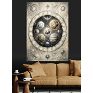 Güneş Sistemi Gezegenler Sanat Çizimi Dekoratif Kanvas - Mdf Ahşap Tablo 50x70 cm