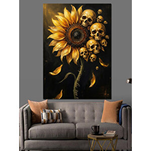 Kurukafalardan Oluşan Ayçiçeği Sanat Çizimi Dekoratif Kanvas - Mdf Ahşap Tablo 70x100 cm