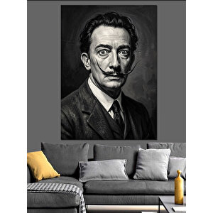 Salvador Dali Siyah Beyaz Portre Dekoratif Kanvas - Mdf Ahşap Tablo 100x140 cm