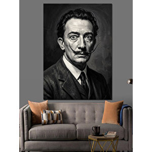 Salvador Dali Siyah Beyaz Portre Dekoratif Kanvas - Mdf Ahşap Tablo 100x140 cm