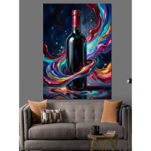 Şarap Şişesi Ve Renkli Enerji Dekoratif Kanvas - Mdf Ahşap Tablo 70x100 cm