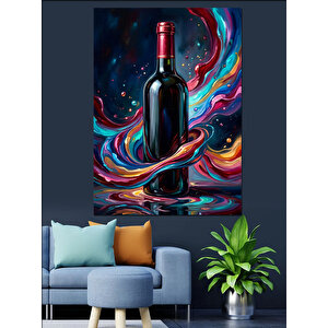 Şarap Şişesi Ve Renkli Enerji Dekoratif Kanvas - Mdf Ahşap Tablo 70x100 cm