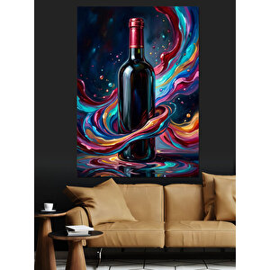 Şarap Şişesi Ve Renkli Enerji Dekoratif Kanvas - Mdf Ahşap Tablo 70x100 cm